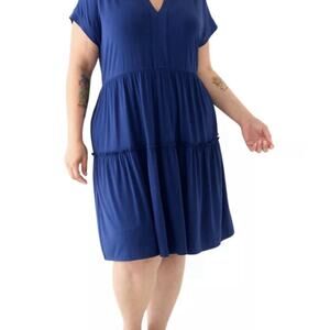 Lucky Brand Plus Size Women’s Short Sleeve Split Neck Tiered Knit Dress Sz 1X